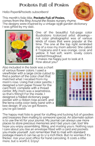 Pockets Full of Posies printed project guide with photos and color chart