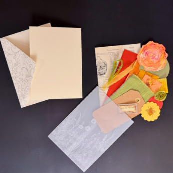 Pockets Full of Posies kit with papers, ribbon and paper flowers