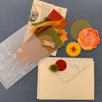 Pockets Full of Posies full kit flatlay with tags, papers and envelope