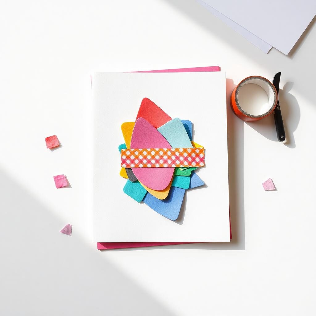 Finished handmade layered paper collage card